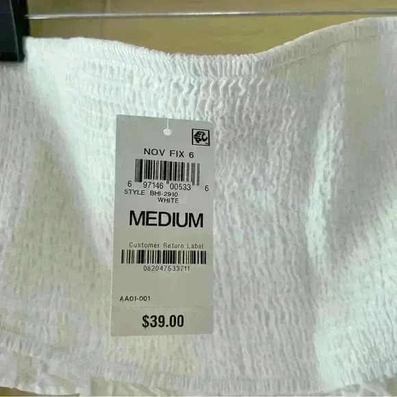 And Now This Womens Solid White Smocked Crop Top Off The Shoulder Size Medium - Picture 6 of 13